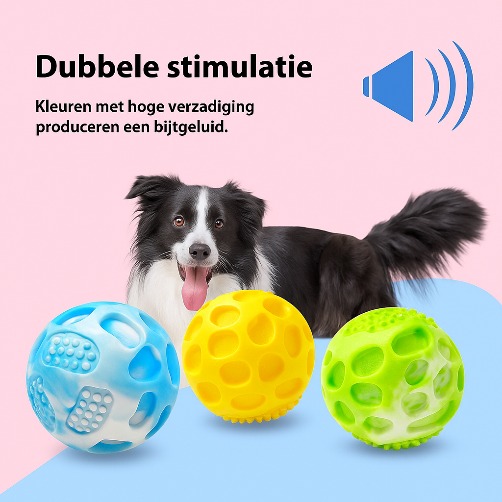 Bijtbestendige interactieve springbal met geluid