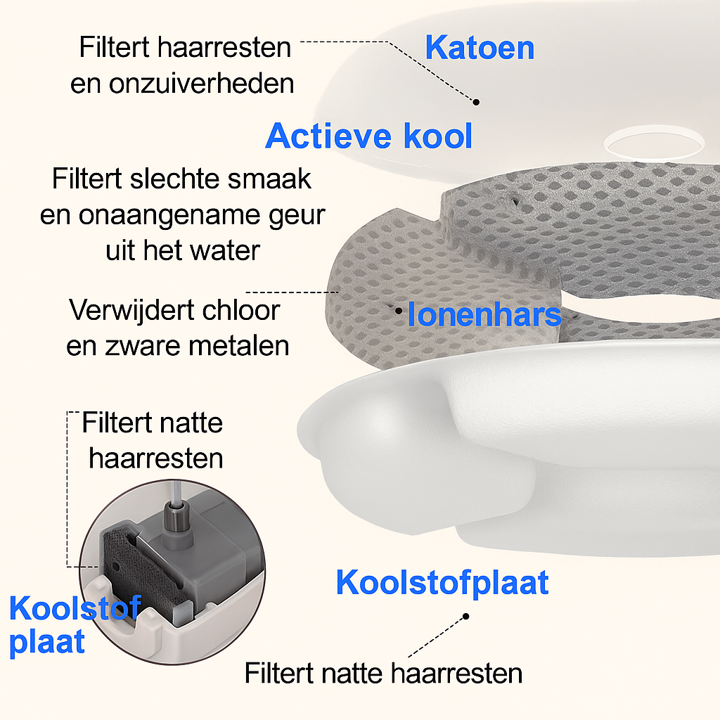 Waterfontein inclusief filters in verschillende kleuren