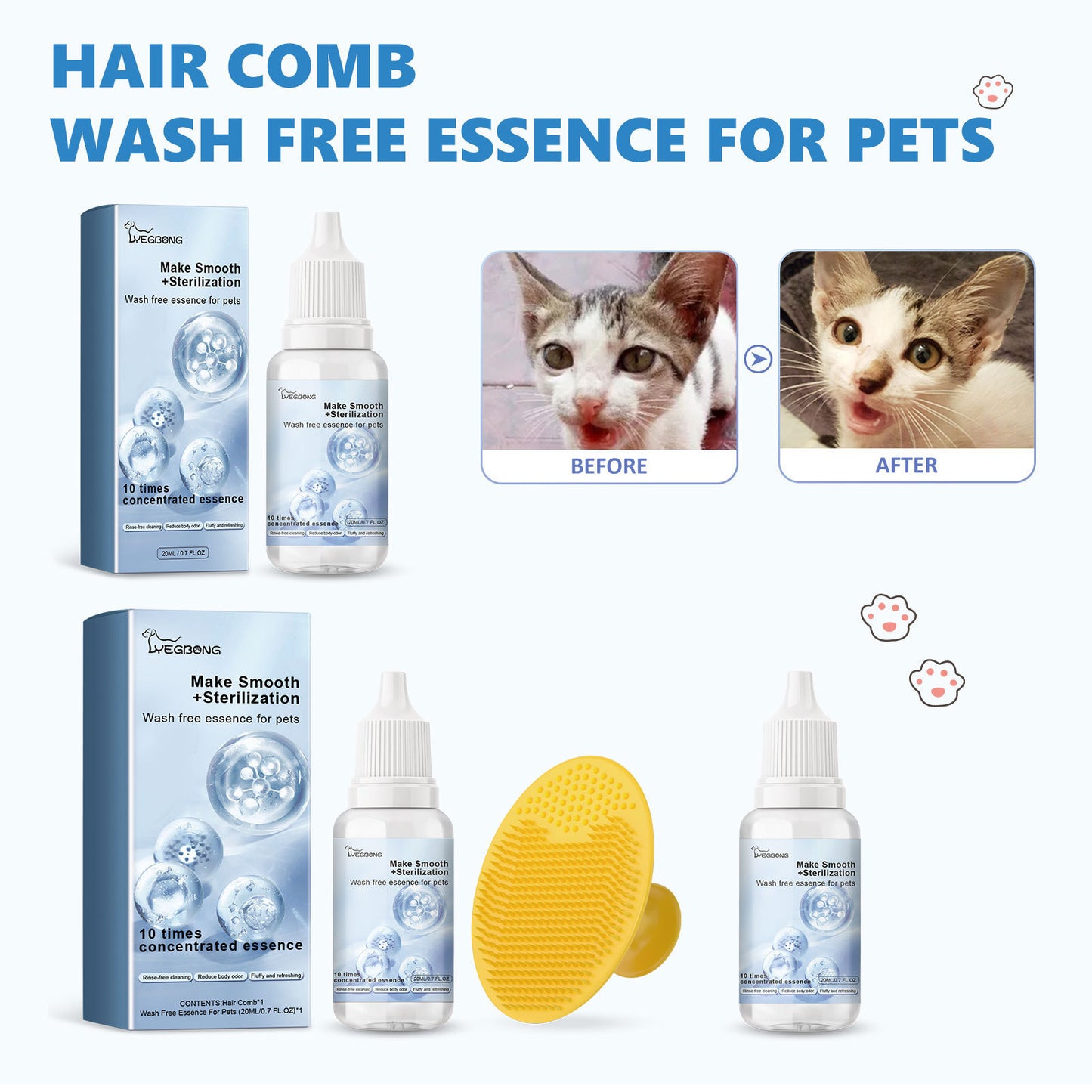 ACTIE flesje vachtverfrissende shampoodruppels + GRATIS KAM